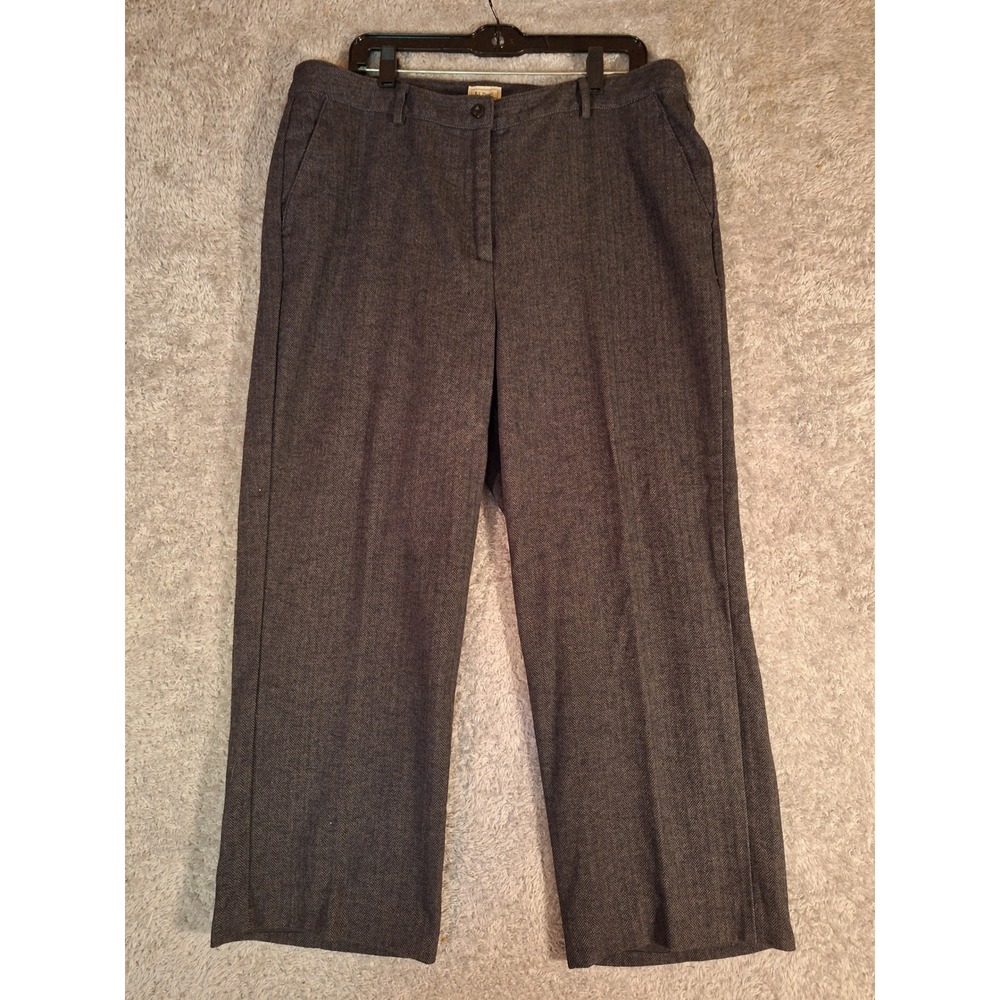 LL Bean Womens 18 Reg Herringbone TrousersGray Cotton Straight Leg Pants